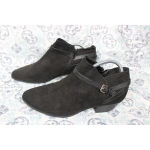 Old Navy Black Faux Suede Ankle‎ Boots with Buckle Detail Side Zip Women's Shoes